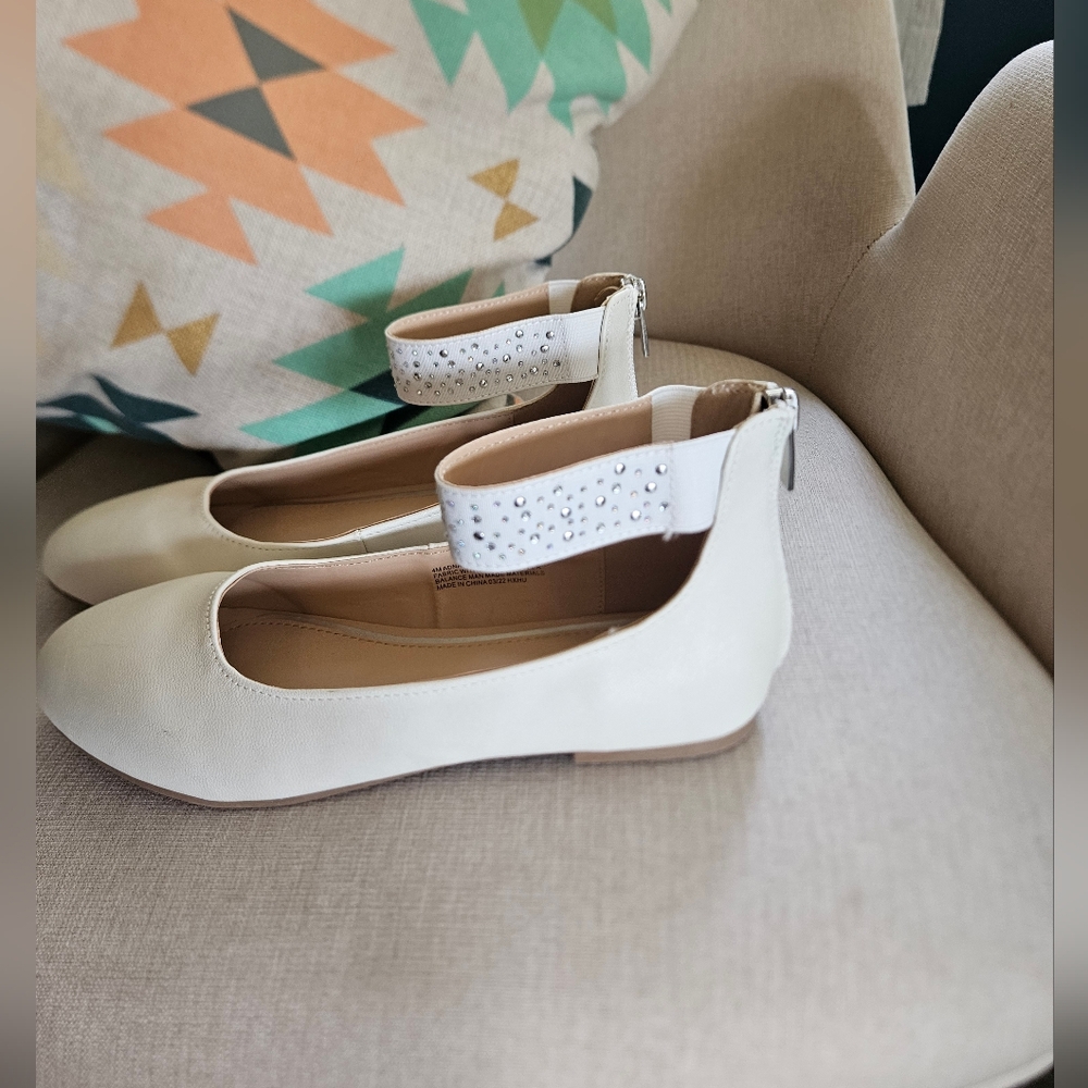 Girls White Adna Nine West Ankle Strap Flat